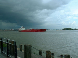 A freighter on the Mississippi River in New Orleans.