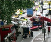 The wreckage of the No. 30 bus in Tavistock Square after the 7 July 2005 London bombings.