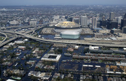 An aerial view of the flooded areas in part of the New Orleans Central Business District