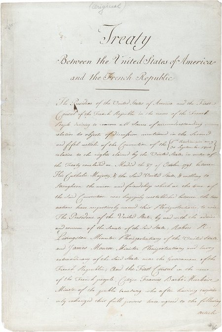 The original Louisiana Purchase treaty, as preserved by the National Archives