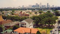 A view across Uptown New Orleans, with the Central Business District in the background, 1990s