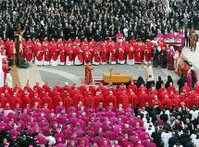 Members of the College of Cardinals look on at Pope John Paul II's Funeral.