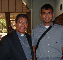 Bishop Carlos Belo, SDB, (left) the Apostolic Vicar emeritus of Dili in East Timor.