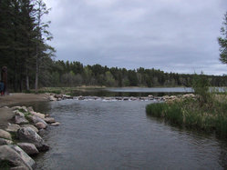 The source of the Mississippi River on the edge of Lake Itasca