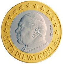 Pope John Paul II appears on the Vatican's €1 coin.