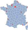 French cities affected by rioting as of November 6, 2005.