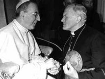 Pope John Paul I greets Karol Cardinal Wojtyła.