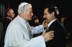 Lech Wałęsa, leader of Solidarność, received by Pope John Paul II in the Vatican in January 1981
