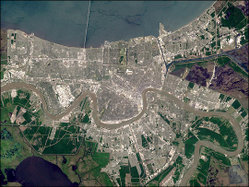A true-color satellite image of New Orleans taken on NASA's Landsat 7