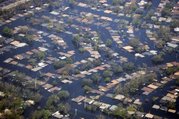 Houses partially underwater.