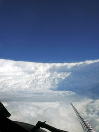 Eye of Hurricane Katrina seen from a NOAA Hurricane Hunter aircraft on August 28, 2005, before the storm made landfall.