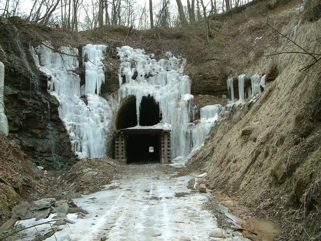 Ice drapery at tunnel entrace