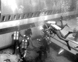 Underwater photo of model of a 747 jet in Wakulla Spring.