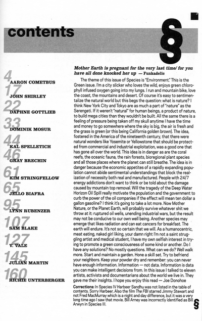 Contents page of Specious Species # 4