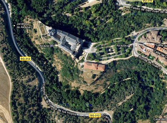 Satellite image of the Alkazar in Segovia Spain