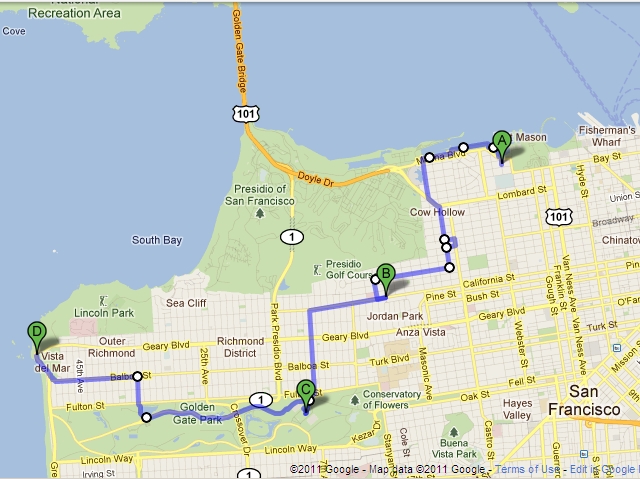 Walk across SF google route map