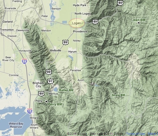 Logan area Google terrain