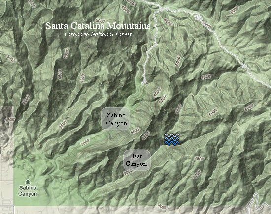 Google Terrain map of Sabino/Bear Canyon area Google Terrain map of Sabino/Bear Canyon area