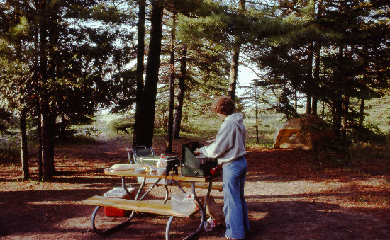 Betsy Beal cooking at Little Beaver Campground: Pictured Rocks National Lakeshore