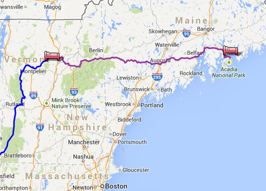 Route from Peachum to Bar Harbor - Purple line