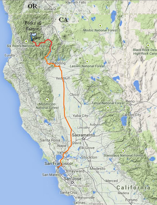 Driving directions to Forks of Salmon, CA