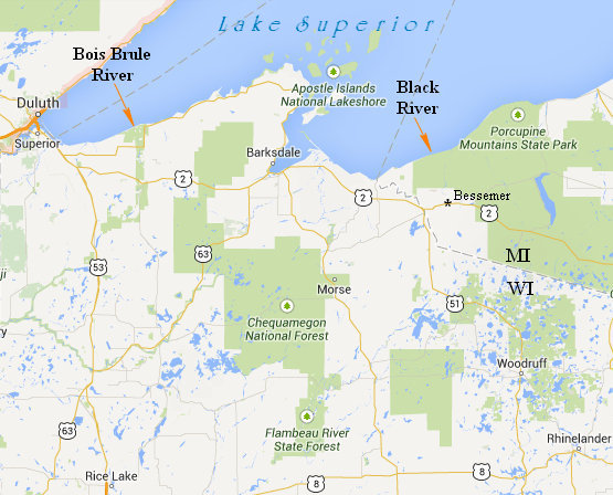 Google map showing the location of the Boise Brule and Black Rivers Google map showing the location of the Boise Brule and Black Rivers