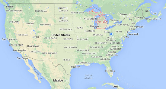 USA with Michigan highlighted