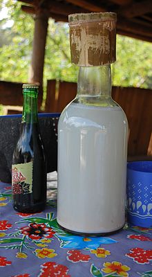 Bottle of unflavored pulque with bamboo cap