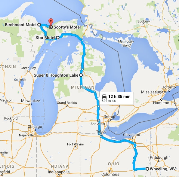 Route from Wheeling to the UP of Michigan