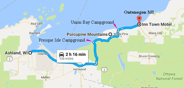 Ashland to Ontonogon via Porcupine Mountains Wilderness State Park