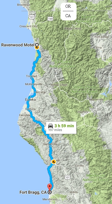 Route from Klamath to Fort Bragg
