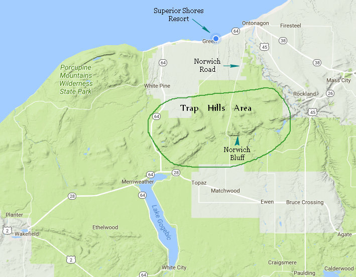 Trap Hills area and Norich Bluff in the Upper Peninsula of Michigan