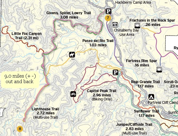 Hikeing route Palo Duro Canyon Trail