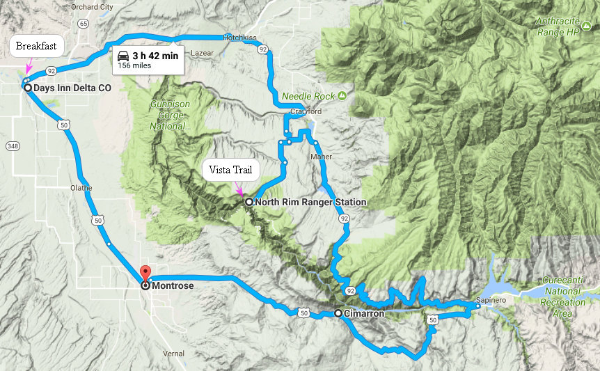 Route from Montrose to the Northe Rim and back