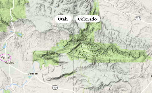 Area map of Dinosaur NM in Utah and Colorado