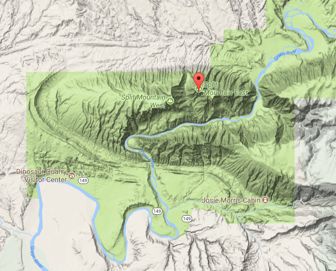 Google terrain image of Split mountain Utah