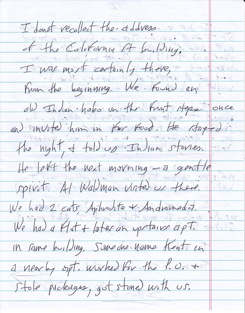 Scan of notes about GS Breiding's first visit to San Francisco in 1967 at the age of 16