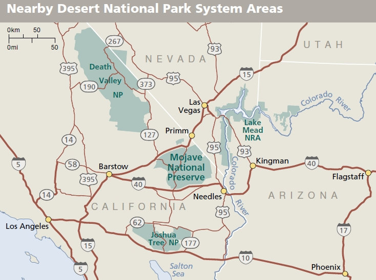 Map of Mojave National Preserve and surrounding parks