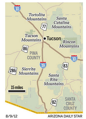 Map: Mountain ranges near Tucson