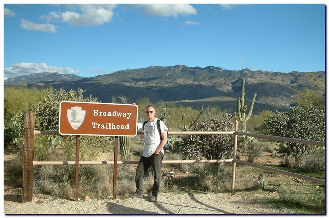 Mike Breiding at the Broadway trail head in the Rincon Mts - January 29th of 2005