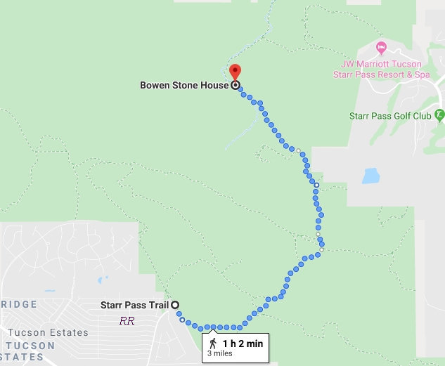 Hiking route from Rancho Relaxo to the Bowen House - 6 miles round trip