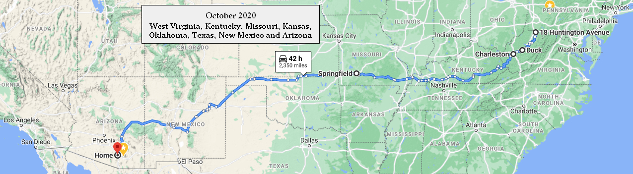 Route - Morgantown to Tucson - October 2020
