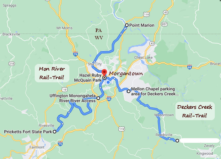 Mon River and Deckers Creek Rail-Trails in Monongalia, Marion and Preston counties WV