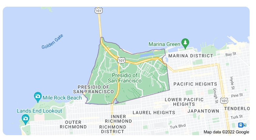 Map of the Presidio in San Francisco