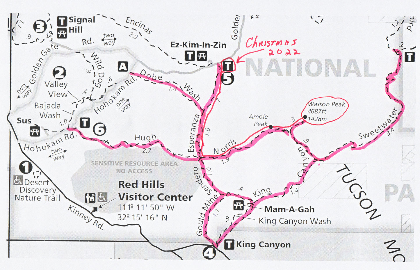 Route to Wasson Peak - Christmas 2022