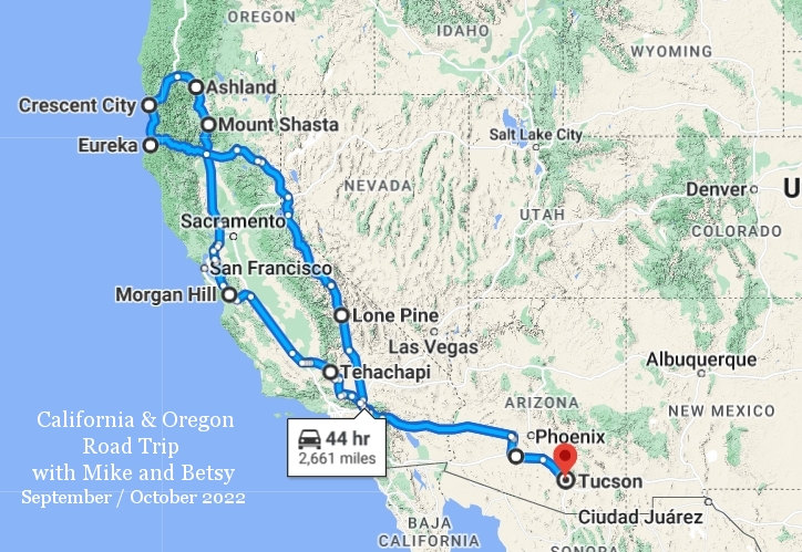 California and Oregon Road Trip - Rough Route