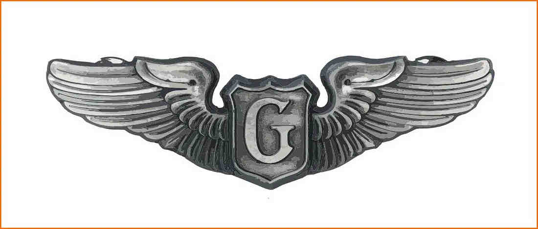 A graphic illustration of a silver military aviator’s badge. The design features a central shield embossed with a large letter A graphic illustration of a silver military aviator’s badge. The design features a central shield embossed with a large letter