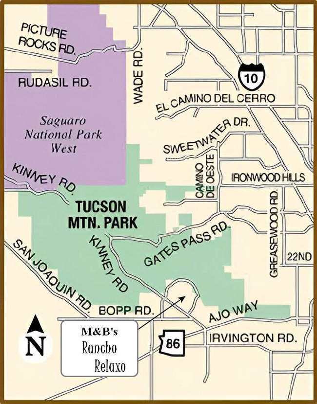 Map showing the location of Saguaron National Park and Tucson Mountain Park